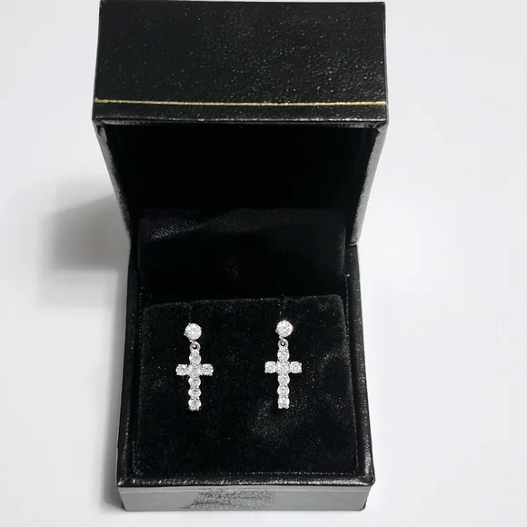 10K white Gold Cross Earrings - Picture 4 of 6
